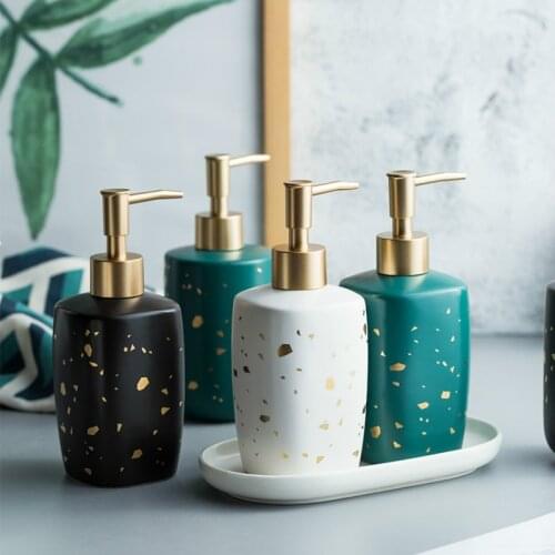 380ml Bath Soap Dispenser Ceramic Storage Jar Shower Gel Shampoo Bottle Detergent Press Sub-bottle Bathroom Accessories