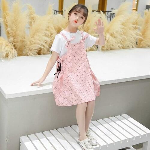 4 To 15 Years Pink Green 2021 Summer Clothes For Girls Set Childrens Clothing Princess Tshirt Top + Dress Girl Teenage Costume