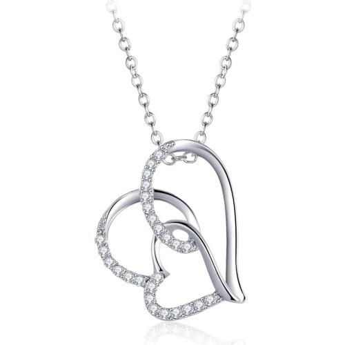 Creative personality micro-zircon double heart necklace heart-shaped pendant stylish simple diamond heart-shaped pendant gift fo