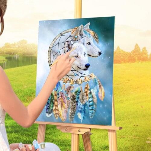 Dreamcatcher Wolf Paint By Numbers Set Acrylic Paints 50*70 Picture By Numbers Photo Home Decor Crafts For Adults Wholesale