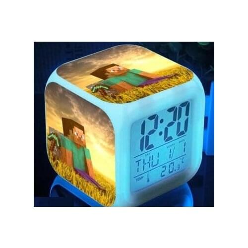 Minecrafte 7colors Zombie figure Alarm clock steve Diamond sword led Desktop Digital Clocks Toys kids birthday Christmas gift