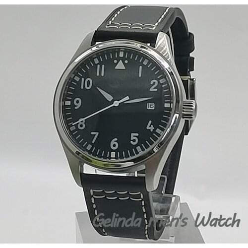 40mm Simple Fashion Automatic Mens Mechanical Watch, Green Luminous Black Sterile Dial, High Quality Leather Pin Buckle