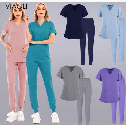 Pharmacist Cleaning Scrub Set Hospital Stomatology Dentistry Doctor Work Nursing Medical Uniform Unisex V-neck Fashion Wholesale