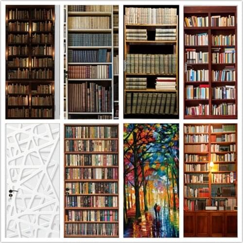 Different Style Library Door Sticker Waterproof Wallpaper On The Door Home Decoration Self Stick Wallpaper For Living Room Decal