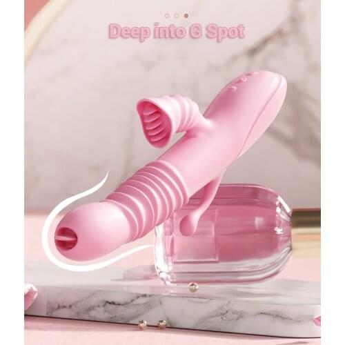 Oral Sex Tongue Licking Vibrating Dildo Rabbit Vibrator Telescopic Swing Heating Anus G-Spot Anal Plug Stimulate AV Wands