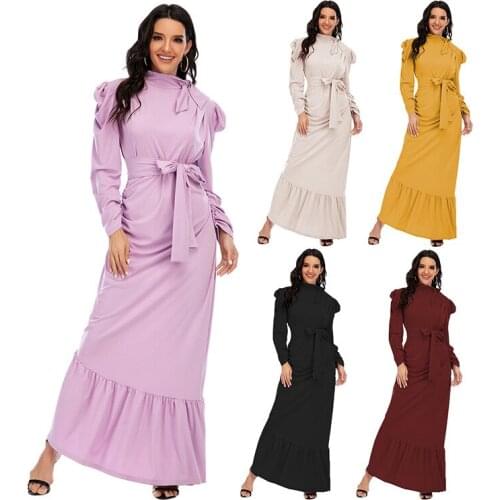 New Fashion Womens Pleated Dress with Irregular Hem Dress Woman Abaya Muslim Dress Women