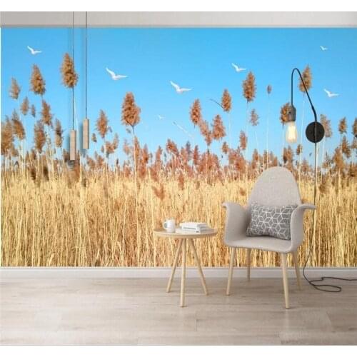 Custom wallpaper 3d Nordic simple flowers and plants reed landscape fresh bedside wall high quality waterproof material