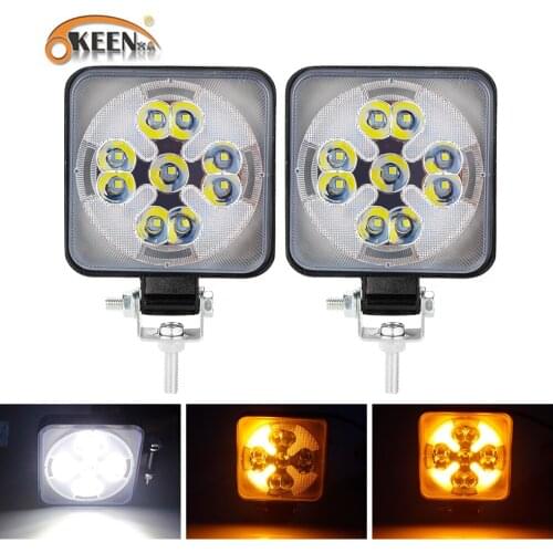 OKEEN 2 pcs 3 Inch 27W Square Flash Car Work Light White Yellow Waterproof Spot Beam Fog Lights For Truck ATV SUV Motor 12V 24V