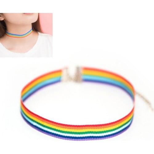Pride Rainbow Choker Necklace Pride Lace Chocker Ribbon Collar with Pendant Jewelry Men Women Neutral
