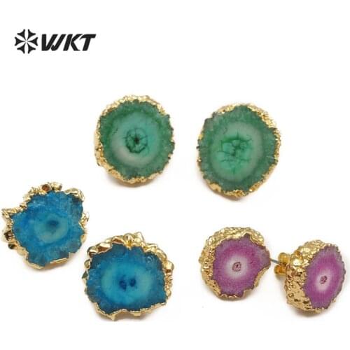 WT-E522 WKT Stallite Quartz Earring Random Size Coloful Earring Floral Briolette Gold Earring Healing Quartz Jewelry For Women