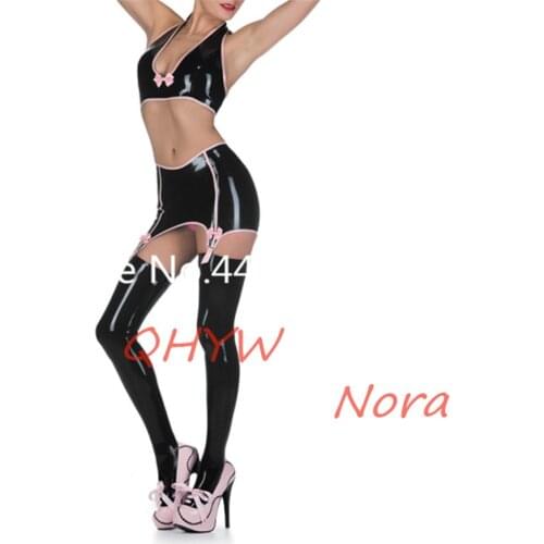 Sexy Latex Underwear Bras&Shorts Briefs with Garter&stockings Handmade Exotic Rubber Underwear Women Panties&Bras