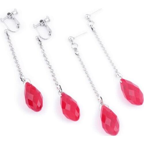 Kurapika Earrings Hunter Anime Cosplay Red Teardrop Crystal Drop Earrings Unisex LX9E