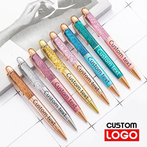Quicksand Pen New Fashion Gold Powder Ballpoint Pen Crystal Gift Pen Custom Logo Lettering Name Wholesale Student Stationery