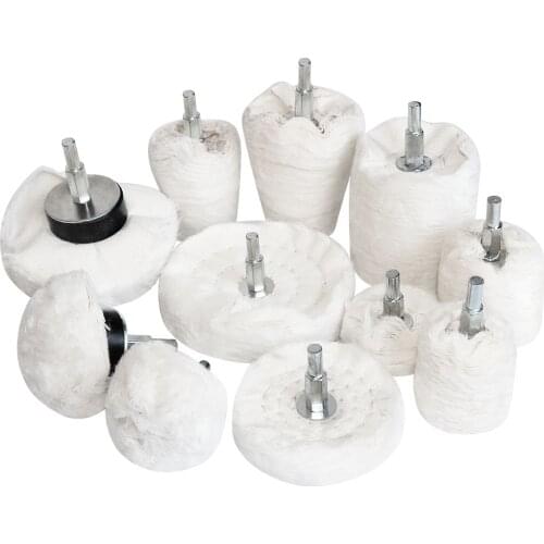 Hiqalty 1pc 2''/3''/4'' Cotton Polishing Buffing Wheel White Flannelette Cone/Column/Mushroom/T-Shaped Grinding Head For Drill