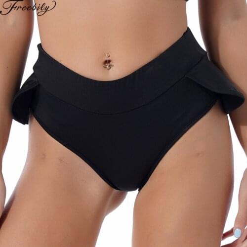 Plus Size Black Women Summer Slim Casual Pure Color Elastic Waistband Ruffle Trim Stretchy Sport Shorts for Gym Running Workout