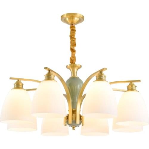 Nordic living room all copper luxury chandelier personality bedroom lamp restaurant glass ball LEDcopper chandelier ceramic lamp