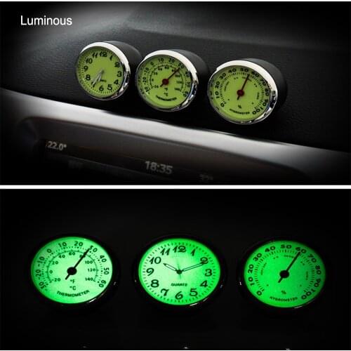Luminous Ornaments Black Silver Car Decoration Mechanics Car Clock Thermometer Hygrometer Car-Styling Quartz Watch Mini
