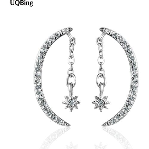 Bijoux Wholesale 925 Sterling Silver Crystal Star & Moon Stud Earrings For Women Gifts