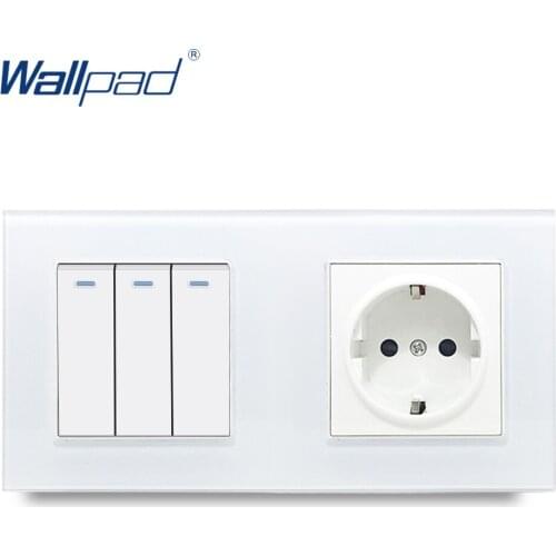 3 Gang 2 Way Light Switch and EU Power Outlet 172*86mm Wallpad Crystal Glass16A EU Schuko Socket 110V-240V