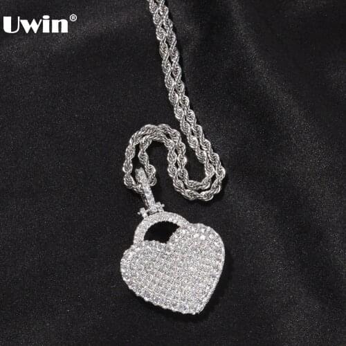 UWIN Hiphop Jewelry Heart Pendant Necklace for Women Iced Out AAA Cubic Zirconia Pendants with Tennis Chain Fashion Jewelry