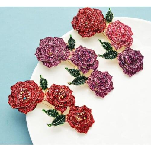 Wuli&baby Big Rhinestone Flower Brooches Women 3-color Sparkling Rose Weddings Party Brooch Pins Gifts