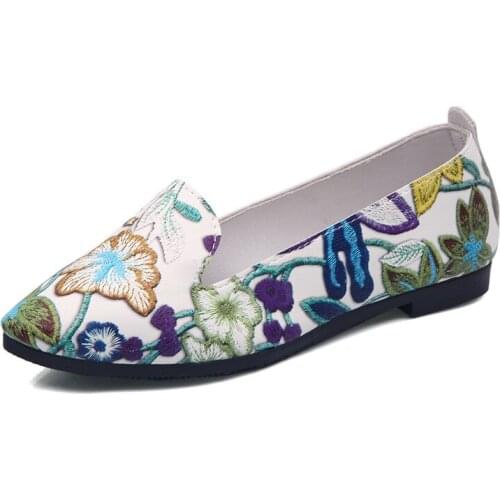 2021Spring Autumn Women Flats Flowers Slip On Flat Shoes Print Ballet Flats Women Boat Shoes Floral Loafers Shallow Shoes