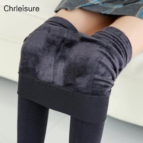 CHRLEISURE Winter Leggings Women Slim Warm Knitted Thick Elastic Leggings High Waist Comfort Polar Fleece Fitness Leggings S-3XL