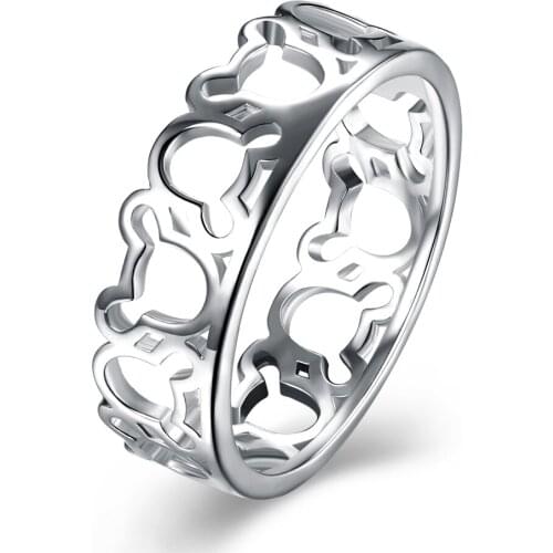 925 Sterling Silver Cute Mouse Shape Ring Women Zircon Party Wedding Ring Gift Jewelry DR1010SB