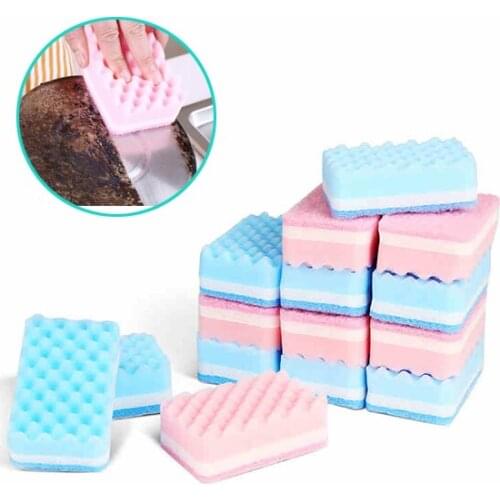 10 Pcs Wave Pattern Scouring Pad Household Sponge Dish Cloth Washing Sponge Kitchen Cleaning Tool