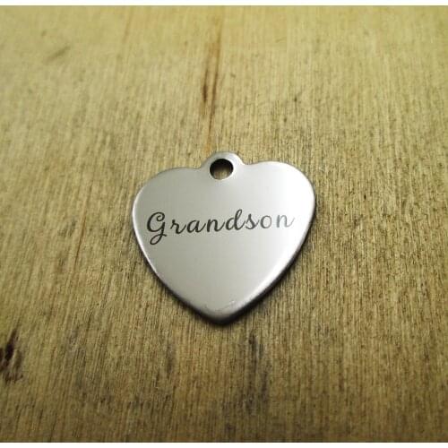 10pcs/lot--Grandson family stainless steel charms Laser Engraved DIY Charms Pendants
