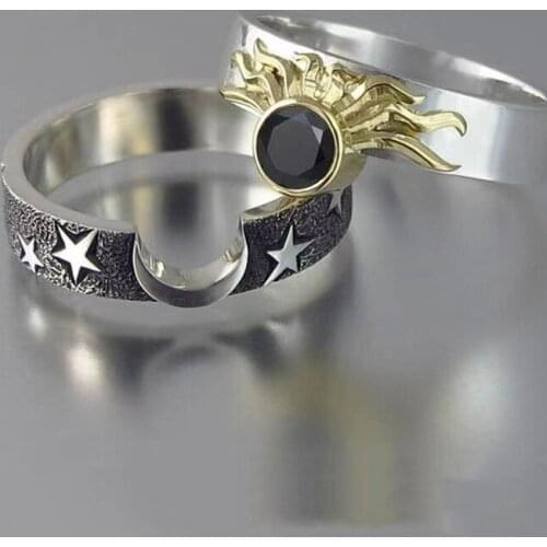 2Pcs/Set Creative Simple Romantic Sun Star Couple Ring For Lover Engagement Valentines Day Fashion Jewelry Gift