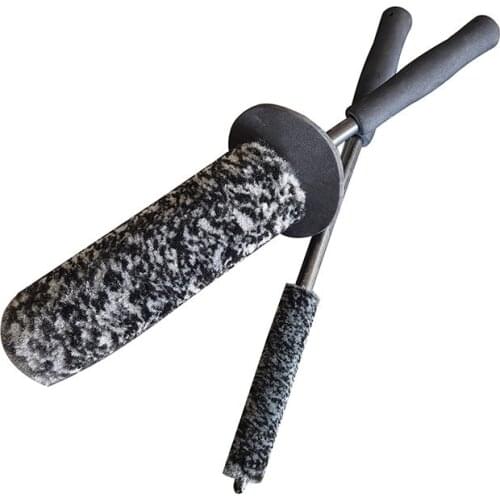 2 Pcs Top Microfiber Premium Wheels Brush Non-Slip Handle Easy Cleaning Rims Spokes Wheel Barrel & Brake Caliper Car Fiber Brush