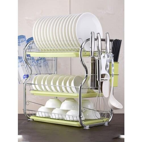 3 Layer Stainless Steel Kitchen Dishes Rack Drying Bowl Cup Rack Chopsticks Storage Box Washing Holder Drying Rack Organizer