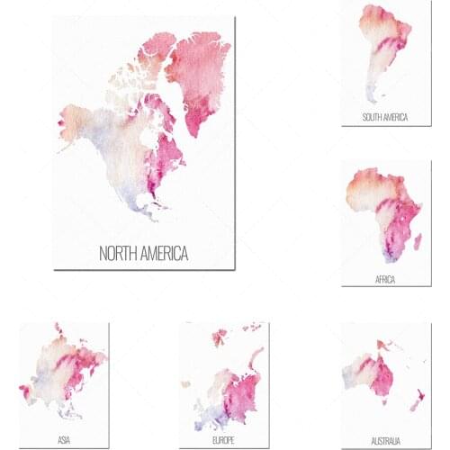 6 continent poster set, North America map, Europe map, Asia map, South America map, Africa map, Australia map, art printing, wal
