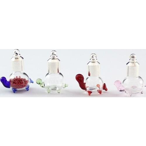 6PCS Screw Cap Name on Rice 6MM Tortoise Shape Glass vial Pendant Miniature Wishing Bottle Oil Charm Jewelry Making