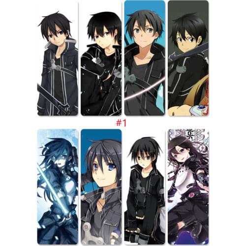 8pcs/set Digital Printing Anime Sword Art Online PVC Cartoon Bookmarks Printed with Yuuki Asuna Kirito