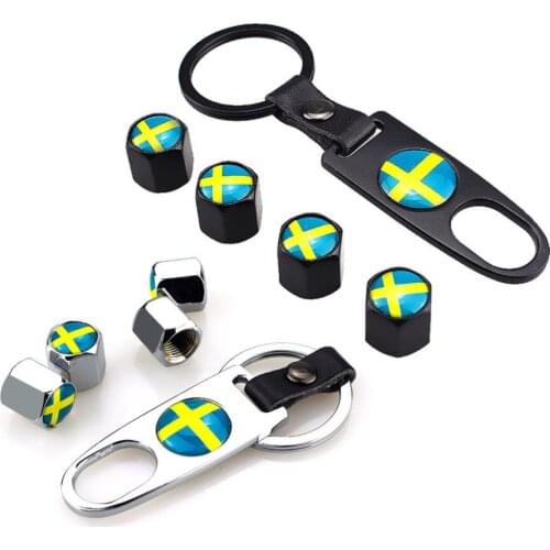 Car Exterior Accessories Tire Wheel Valve Universal Sweden flag Tire Valve Stem Air Dust Cover And Belt Buckle Key Chain