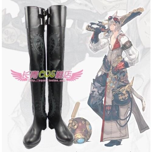 Final Fantasy 14 Machinist Black Long Cosplay Shoes Boots C006