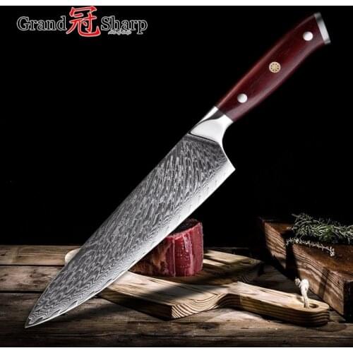 Damascus Chef Knife vg10 Japanese Damascus Steel Professional Kitchen Knives Tools Rose wood Handle Gift Box Protective Sheath