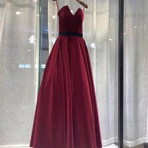 Long Cheapest Burgundy Prom Dresses With Black Belt Simple A-line Vestido De Formatura Full Length Prom Gowns Hot Sale