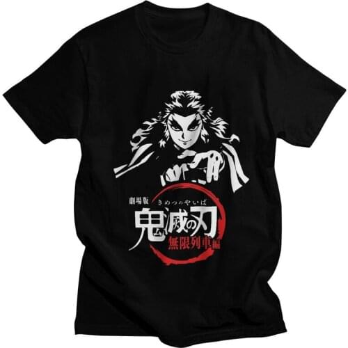 Rengoku Kimetsu No Yaiba Tshirt Men Graphic Tee Tops Cotton T Shirts Short Sleeve Anime Manga Demon Slayer T-shirt Gift Clothing