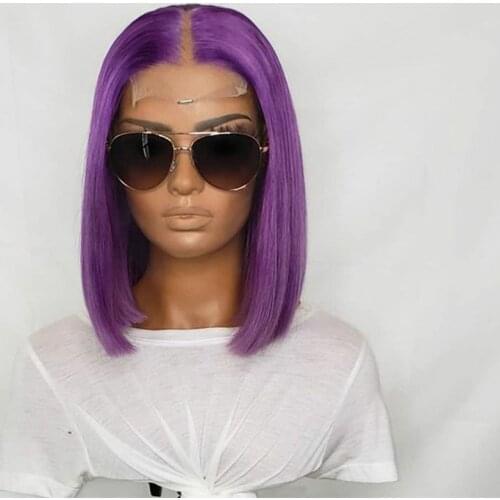 Zoyel Short Bob Lace Front Wigs Synthetic Straight Bob Hair For Afro Black Women Purple Color Middle Part Bob Daily Wig