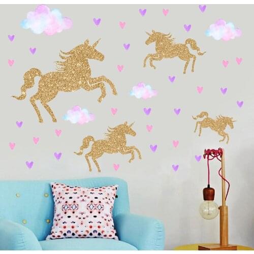 Colorful Unicorn Wall Stickers Home Decor 3D Art Stars Unicorn Wall Decals Bedroom Nursery Decoration Vinyl Murals Stickers