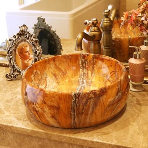 Round China Lavabo Ceramic Counter Top Wash Basin Cloakroom Hand Painted Vessel Sink bathroom sink porcelain basin