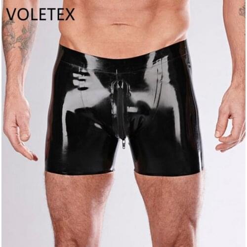 Latex Rubber Shorts Pant Mens Latex Underwear Latex Rubber Crotch Zip Two Way Zip