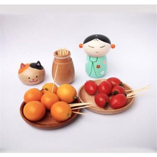 Cute kitten Panda Toothpick Jar Creative Walnut Toothpick Holder Wooden Craft Home Kitchen Tabletop Decorations Supplies