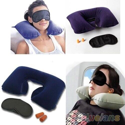 Inflatable Travel Flight Pillow Neck U Rest Air Cushion+ Eye Mask+Earbuds Soft Cushion Pillow Health Care+eye mask + 2 Ear Plug