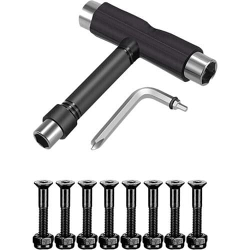 Skateboard Hardware 8PCS Bolts Set and All-In-One Skate Tools Portable Skateboard T Accessory with Wrench Screwdriver