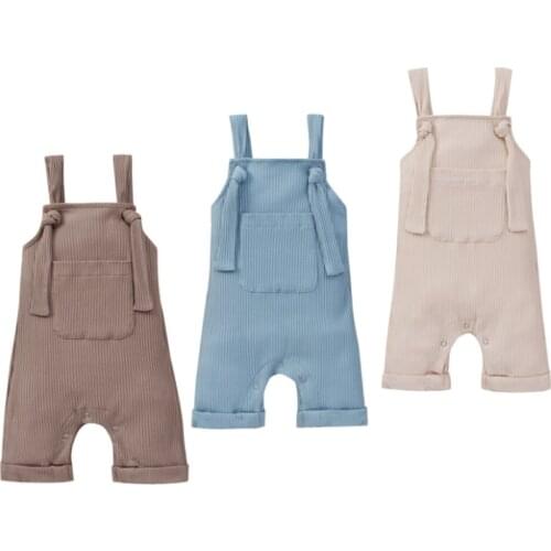 Newborn Baby Clothes Boys Girls Romper Solid Color Sleeveless Cotton Romper Kids Pocket Jumpsuit Playsuit Outfits