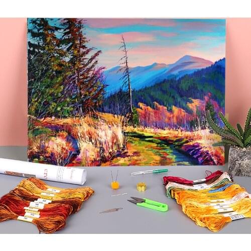 Landscape November Printed Canvas 11CT Cross-Stitch Embroidery Complete Kit DMC Threads Knitting Handicraft Painting Stamped